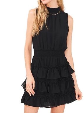 Women's Sleeveless Mock Neck Dress with Ruffle Tiered Skirt